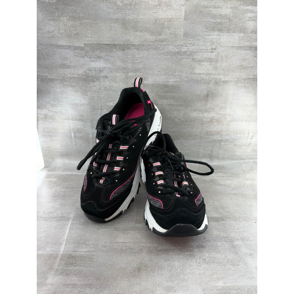 Skechers D'Lites Fresh Start Black Hot Pink Chunky Sneakers 11936 Women Sz 6.5